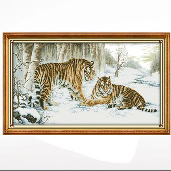 Tiger karikatúry cross-stitch obývacia izba, spálňa visí obraz, 11CT/14CT ručne vyšívané