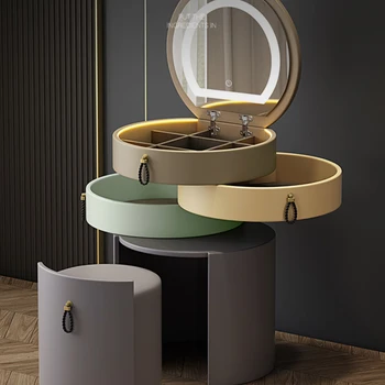 Toaletný Stolík, Spálne, Moderná Jednoduché Úložné Skrinky Integrované Svetlo Luxusné Smart Flip Kozmetické Zrkadlo S012