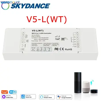 Tuya RGB CCT RGBWW RGBCCT WiFi & RF 5 v 1 LED Pásy Radič Stmievač Inteligentný Život Aplikácie Hlasové Radič 12-48VDC 5CH*6A V5-L(WT)