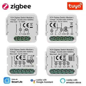 Tuya Smart ZigBee 3.0 Switch Modul 10A Smart Home DIY Breaker 1 2 3 4 Gang Podporuje 2 Spôsob Kontroly Spolupracuje s Alexa Domovská stránka Google