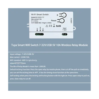Tuya WiFi Smart Switch DIY Časovač 1CH 7-32V USB 5V 2.4 G WiFi Smartlife Domácej Automatizácie Modul pre Alexa Domovská stránka Google IFTT