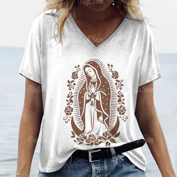 V Neck T-Shirt Madonna Krátky Rukáv dámske Topy 2d Grafické Pulóver T Shirt Letné Oblečenie Dovolenku Oblečenie Tričká Oblečenie