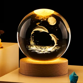 Valentína Dekoratívne Svietidlo Crystal Ball Svietiacimi LED Nočné Svetlo Spálňa Decor Galaxy Mesiac Noc Lampa Darček pre Deti Pár