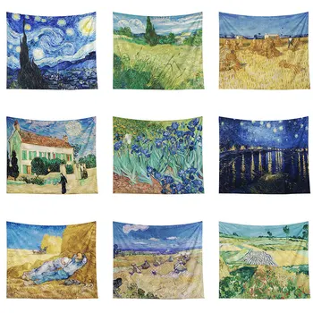 Van Gogh Slávny Obraz Série Gobelín Závesné Látkové Dekorácie Obývacia Izba, Spálňa Pozadí Handričkou Posteli Gobelín