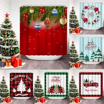 Veselé Vianoce Sprchové Závesy Farebné Vianočné Gule Zelené Borovicové Pobočiek Šťastný Nový Rok Dekor Textílie Kúpeľňa Opony Polyester