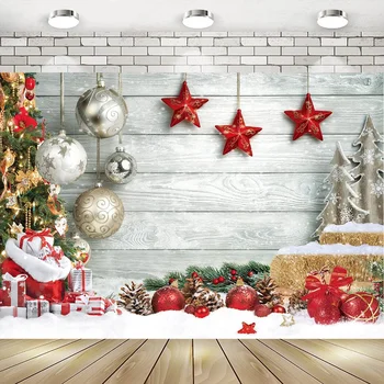 Vianočné Pozadie Drevená Podlaha Fotografovanie V Zime Snehové Gule Vianočný Strom Darček Rodinné Foto Pozadie Nový Rok Party Dekorácie