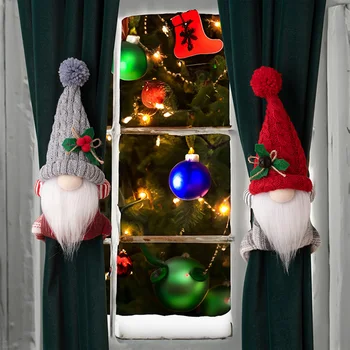 Vianočný Záves Tieback Držať Späť Uzáver S Magic Nálepky Roztomilý Rudolf Anonymný Bábika Opony Pracka Pre Domáce Kancelárie Okno
