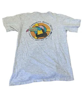 Vintage Karibiku Safari Belize Toucan T-Shirt Stredne Šedá cesty dlhé rukávy