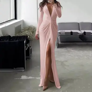 XUAN Phd Mieste 2023 jednofarebné Šaty Letné Módy Sexy Pozdĺžneho tvaru, Dlhý Rukáv Pevné Slim Skladaná Sukňa Šaty dámske Oblečenie