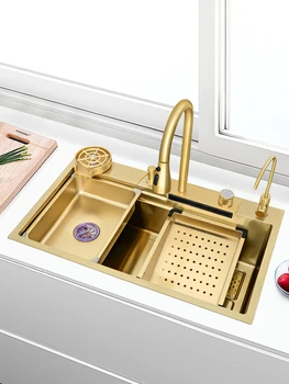 Zlatý Vodopád Umývadlo Nano 304 Nerezovej Ocele Veľké Umývadlom, Kuchyne Domácnosti Umývanie Zeleniny Povodí Ručné Umývadlo