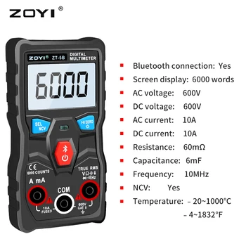 ZOYI ZT-5B Digitálny Multimeter Technológie Bluetooth Smart T-RMS Voltmeter Ammeter Auto Zazvonil Analógový Odpor Kondenzátora NCV Teste