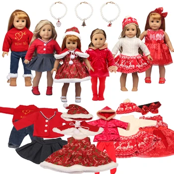 Červená Farba Bábiky Oblečenie, Nastavený Pre 43 cm Baby New Born Bábiku Vianočné Šaty, Oblek Pár Náhrdelník Pre Americké 18-Palcové Dievča&OG Bábiky Hračky