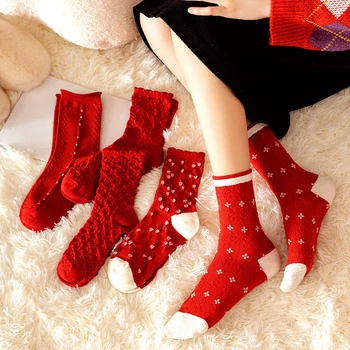 Čínske Červené Ponožky 2024 Nový Rok ponožky veľa Šťastia a Bezpečné svadobné bavlna Harajuku Retro Vysoké Ponožky Dámy
