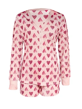 Ženy Valentine Deň s Pajama Nastaviť Srdce Tlačidlo Tlačiť T-shirt Šortky Sleepwear Plavky