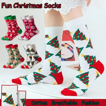 Ženy Vianočné Ponožky Santa Elk Mid-Tube Pančuchy Nový Rok Vtipné Sokken Priedušná Bavlnené Ponožky Farebné Snowflake Vianoce, Pančuchový Tovar